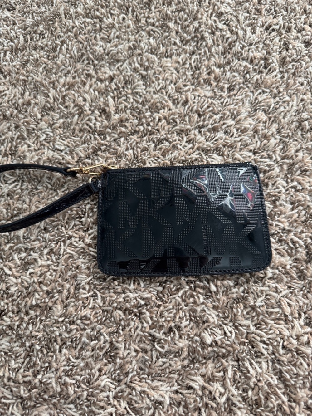 Michael Kors Black Patent MK Logo Wristlet Pouch